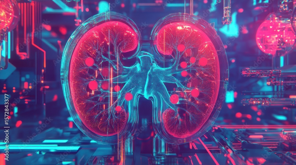 Obraz premium Cybernetic Kidney: A Futuristic Medical Visualization