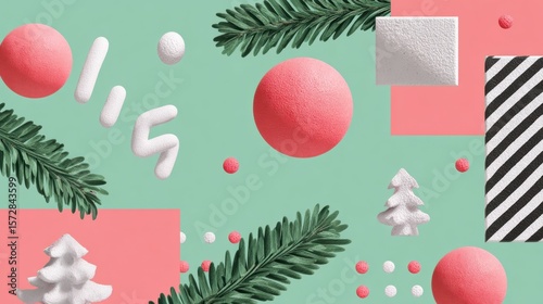 Close-up of assorted colorful objects arranged on a vibrant green background, ideal for creative projects.