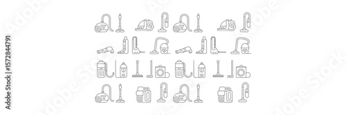 Collection of vacuum cleaners line icons on white background for cleaning service