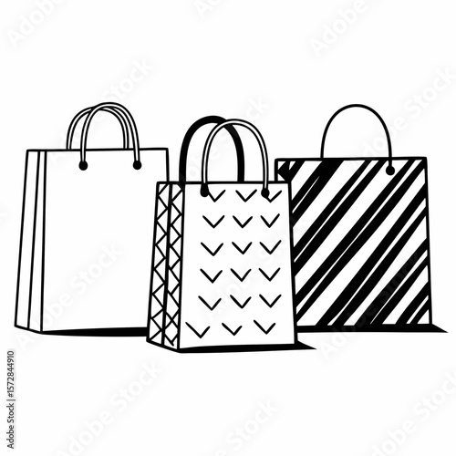 Set of three patterned shopping bags in black and white