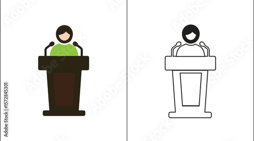 Female Public Speaker at Podium Silhouette Vector for Leadership, Education, and Empowerment Design