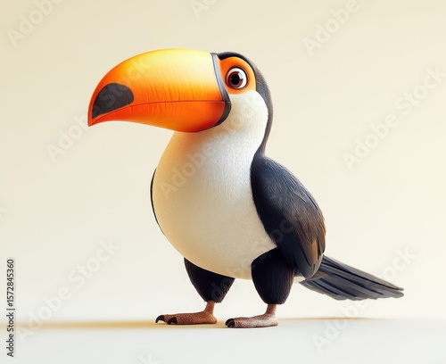 Bright and Colorful Cartoon Toucan Character with a Large Beak, Perfect for Animation and Digital Art Projects