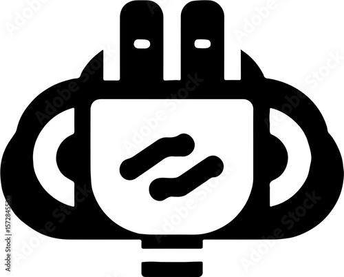 electrical plug icon emerging from abstract cloud shape with cutouts in black and white minimal style