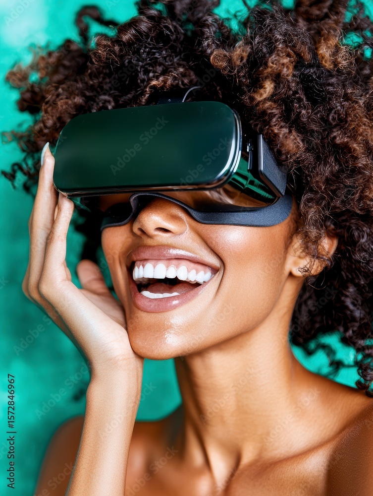 Naklejka premium Joyful Woman Experiencing Immersive Virtual Reality