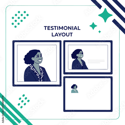 Illustration featuring three framed portraits of women with decorative elements and testimonial layout text