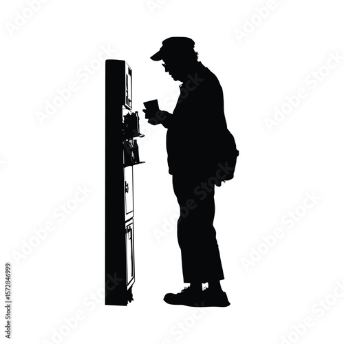Man Interacting with Self-Service Kiosk