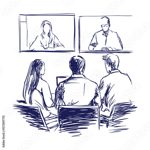 People Working Together in Office Sketch