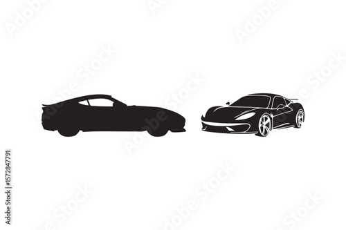Sleek silhouette sports cars facing each other on a white background