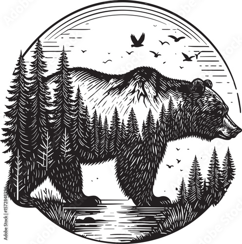 Spirit of the Forest: Double Exposure Bear Landscape