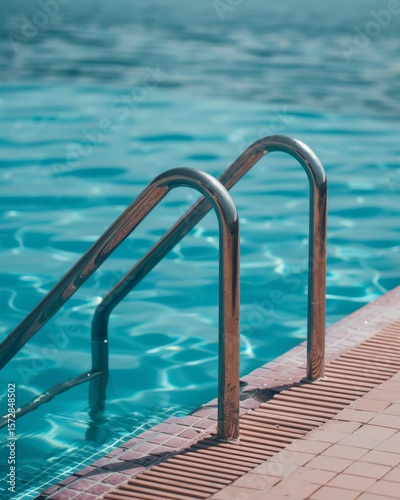 Vibrant blue pool water surface enhanced by stylish pink tile accents for a refreshing look
