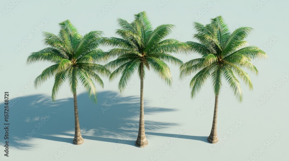 Obraz premium Three Majestic Palm Trees on a Light Background