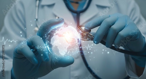 Global Health Concept with AI and Stethoscope Scan