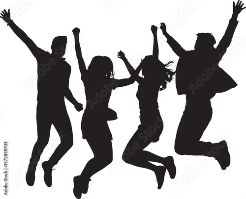 silhouettes of jumping people