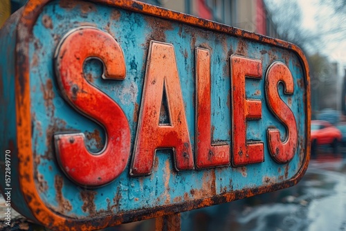 A red SALES sign, signaling discounted prices to passersby