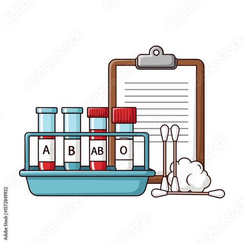 Blood test tubes and clipboard graphic