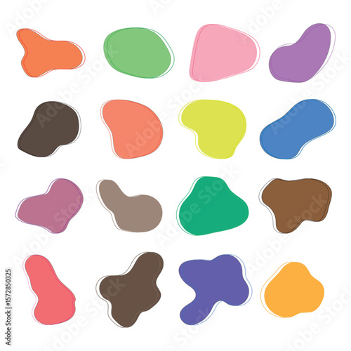 Blob shape organic set. Fluid cooler blob shape vector for abstract design. Irregular random minimal blob form. Abstract watery forms template. Organic blobs set icon on transparent background. 
