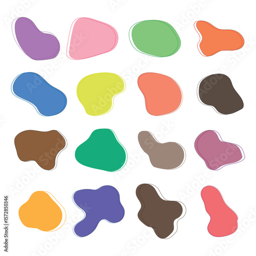 Blob shape organic set. Fluid cooler blob shape vector for abstract design. Irregular random minimal blob form. Abstract watery forms template. Organic blobs set icon on transparent background. 