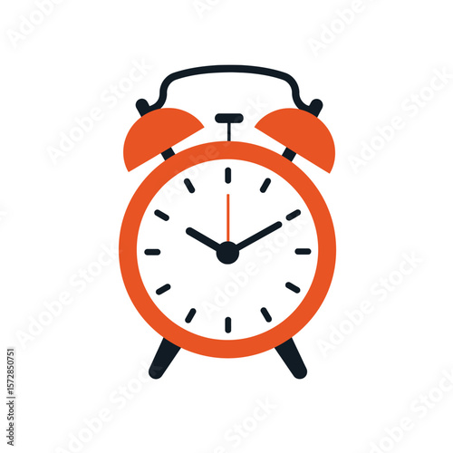 Retro Orange Alarm Clock Vector Illustration on White Background