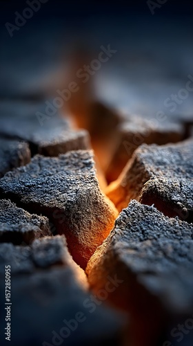 Glowing cracks in a dry, parched landscape
