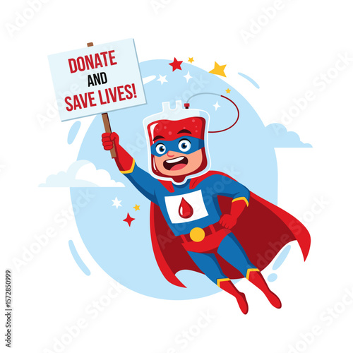 Cartoon superhero donates blood