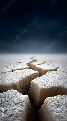 Cracked Earth Under Dark Skies: A Symbol of Drought