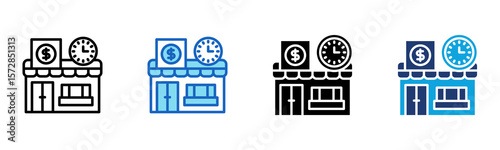 Pawnshop Hours icon Multi Style Vector Illustration