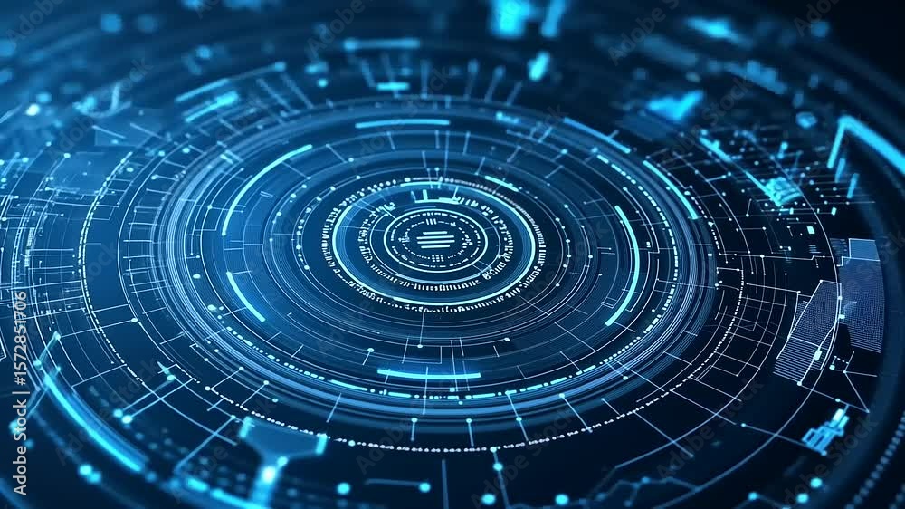 Futuristic Digital Interface with Circuits and Data Visualization Concepts