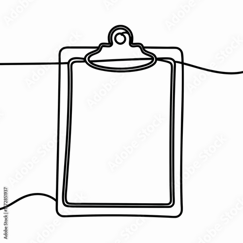 Minimalist clipboard with blank space using continuous line drawing for notes. Clipboard displays empty area for creative work, design and copy space. Conceptual clipboard for advertising.