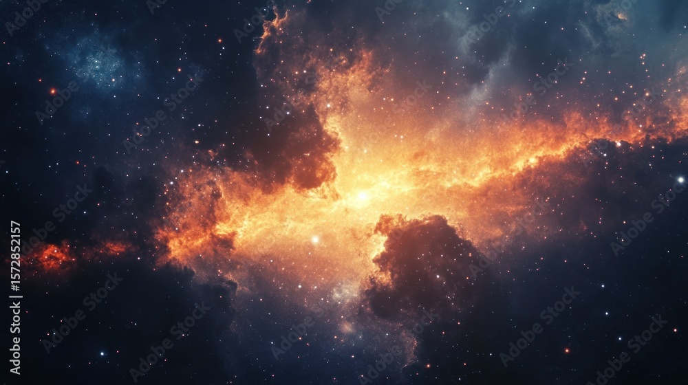 Fototapeta premium Cosmic Nebula: Fiery Celestial Dance