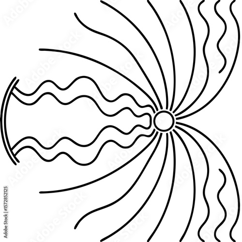 Illustrative image of energy waves flowing to cheek, depicting radiating lines and circular energy. This energy waves flowing to cheek artwork showcases a concept with lines emanating outwards,