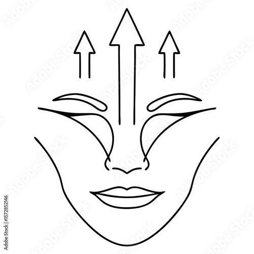 Face lift arrows show non surgical treatment, face lift arrows highlight lifting effect on facial skin. Face lift arrows concept of cosmetic surgery.