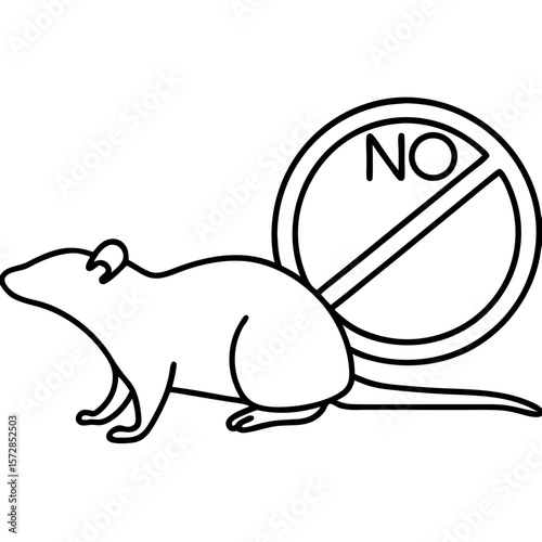 No mole sign graphic, illustration of rodent prohibition, with crossed-out symbol. No mole sign indicates control methods against animals in garden and house.