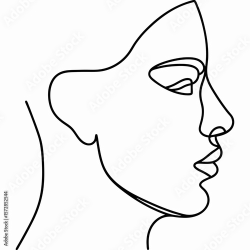 Profile with jawline enhancement shown through minimalist line art, highlighting subtle facial features. Jawline enhancement techniques redefine face, and improve facial aesthetics.