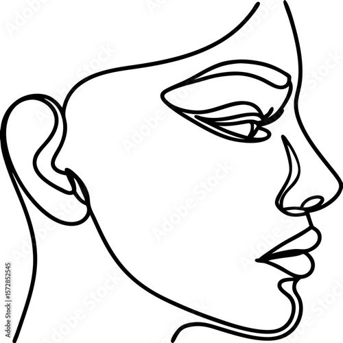 Profile with jawline enhancement in a single line drawing showcasing facial beauty. Jawline enhancement illustration demonstrates aesthetic improvements.