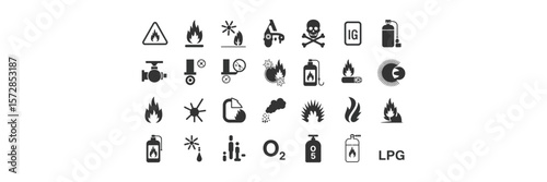 Isolated Various Danger Hazard Warning Pictograms on Transparent Background