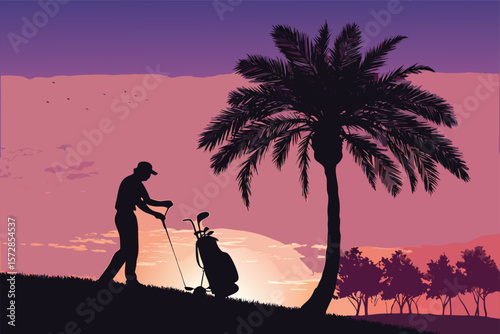 Vector golf caddy silhouette with clubs.