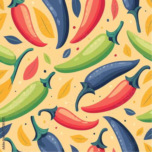 Seamless vector pattern with abstract chili peppers. Contemporary art paprika background. Mexican spice print design