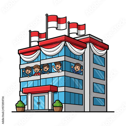 Festive office building illustration