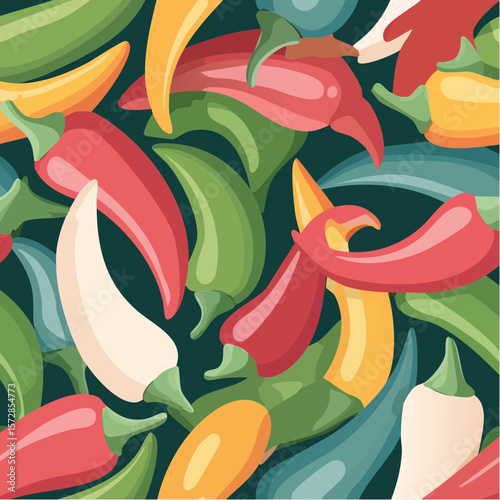 Seamless vector pattern with abstract chili peppers. Contemporary art paprika background. Mexican spice print design