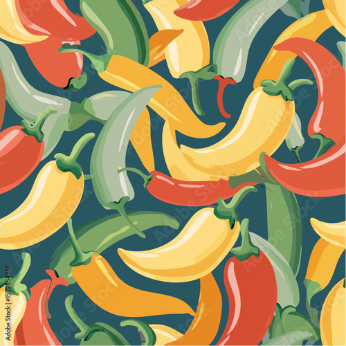 Seamless vector pattern with abstract chili peppers. Contemporary art paprika background. Mexican spice print design