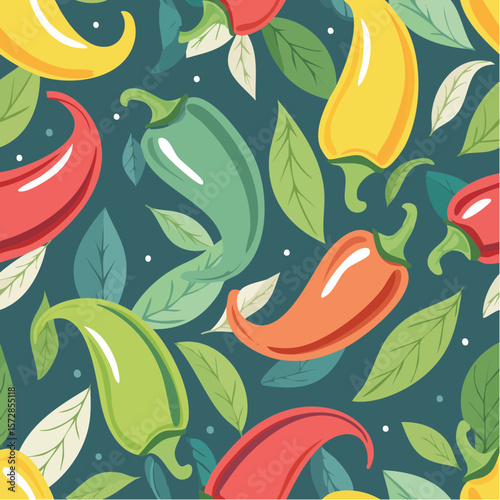 Seamless vector pattern with abstract chili peppers. Contemporary art paprika background. Mexican spice print design