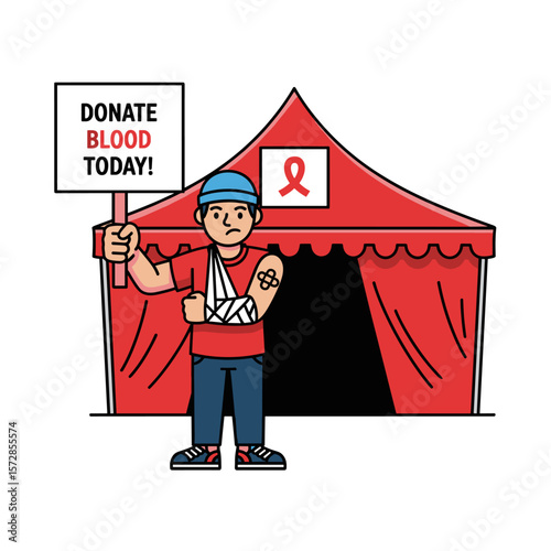 Man holding sign for blood drive