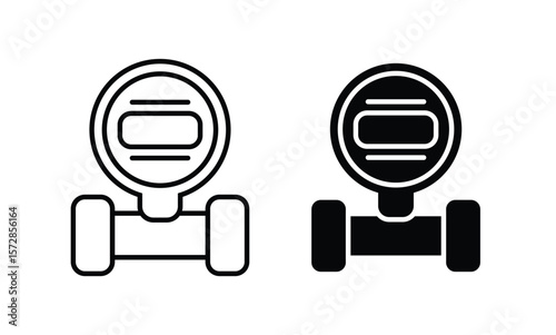 Gas pressure meter icon. Pipeline gauge sensor symbol. Pump measurement indicator vector illustration. Performance counter sign. Industrial water tube usage monitor pictogram. An outline style icon of