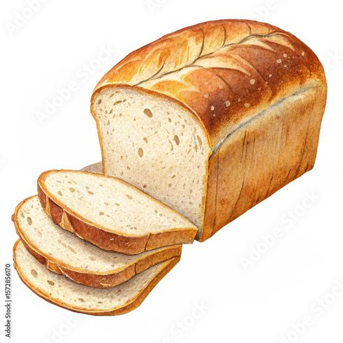 Freshly sliced white bread loaf with soft texture and golden crust