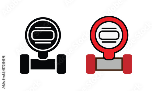Gas pressure meter icon. Pipeline gauge sensor symbol. Pump measurement indicator vector illustration. Performance counter sign. Industrial water tube usage monitor pictogram. An outline style icon of