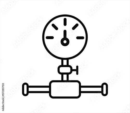 Gas pressure meter icon. Pipeline gauge sensor symbol. Pump measurement indicator vector illustration. Performance counter sign. Industrial water tube usage monitor pictogram. An outline style icon of