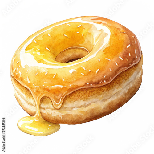 Soft golden glazed donut with shiny honey topping and fluffy texture