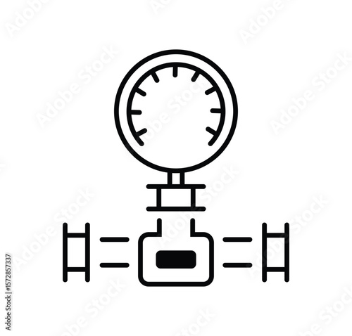 Gas pressure meter icon. Pipeline gauge sensor symbol. Pump measurement indicator vector illustration. Performance counter sign. Industrial water tube usage monitor pictogram. An outline style icon of