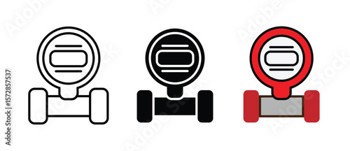 Gas pressure meter icon. Pipeline gauge sensor symbol. Pump measurement indicator vector illustration. Performance counter sign. Industrial water tube usage monitor pictogram. An outline style icon of