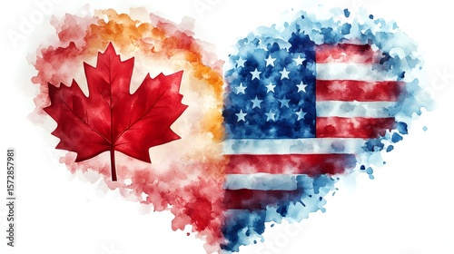 Blending canadian and american flags in heart shape